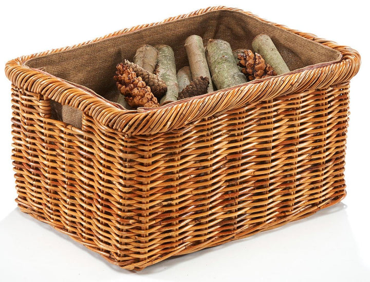 Holztrage Holzkorb für Kaminholz - Rattan Lacak mit abnehmbarem Leinenstoff Braun