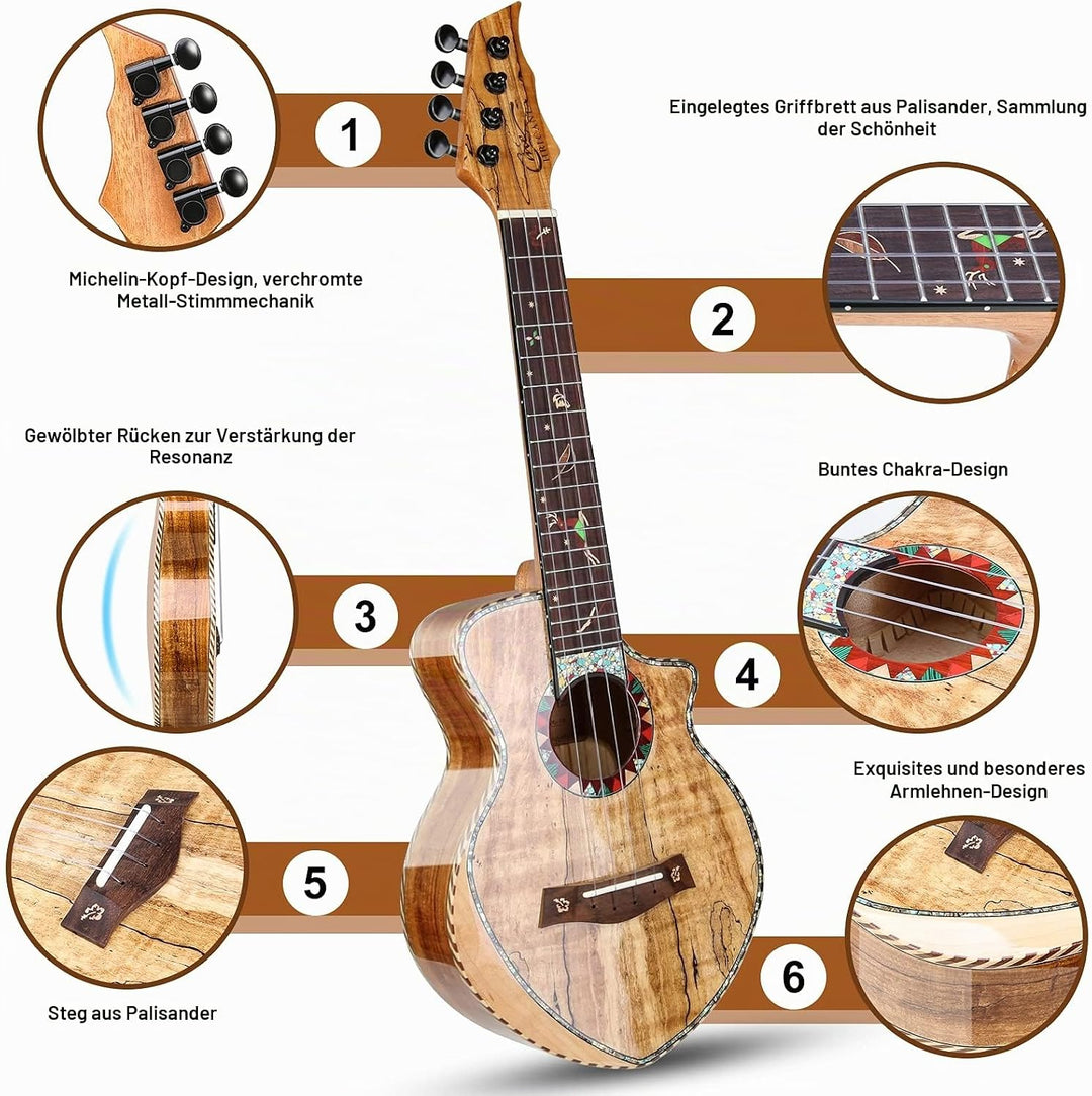 Hricane Konzert Ukulele aus edel hochqualitativ Spalten Ahorn, Professional Ukulelen glatt glänzend