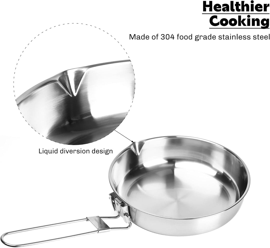 Fire-Maple Edelstahl Camping-Bratpfanne 1,4L Tragbares Kochgeschirr für Steak und Ei Omelettenpfanne