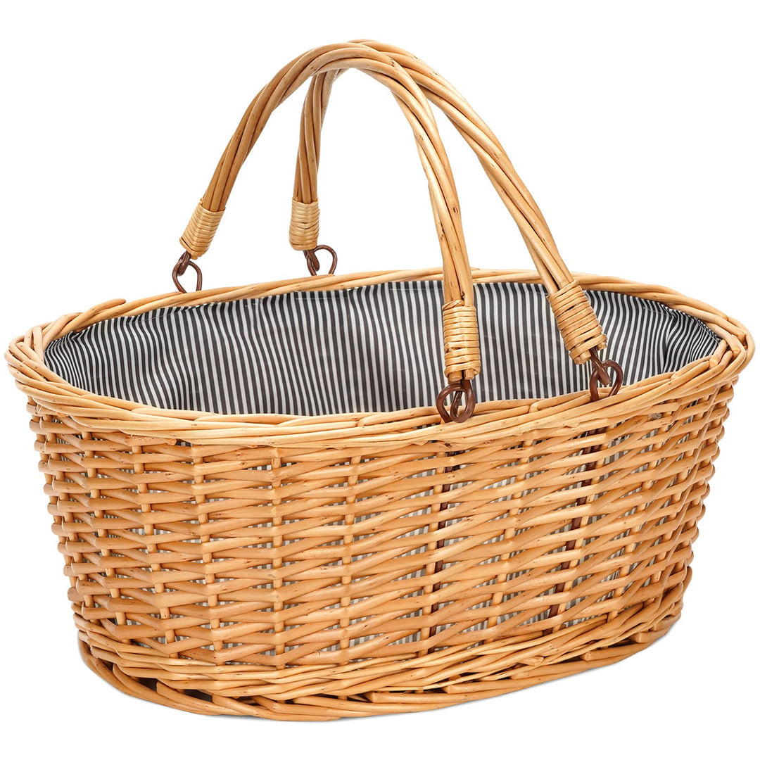 Weiden-Picknickkorb mit doppelt klappbaren Griffen, natürlicher Weidenkorb, leerer Korb, günstige Os