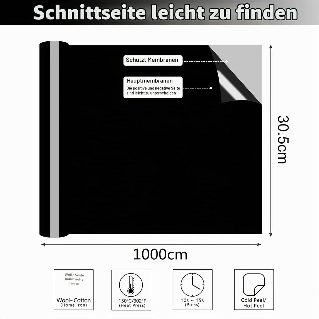 Bocguy Plotterfolie Textil Schwarz, 30.5CM x 10M Heat Transfer Vinyl Flexfolie Rollen mit Plotter We