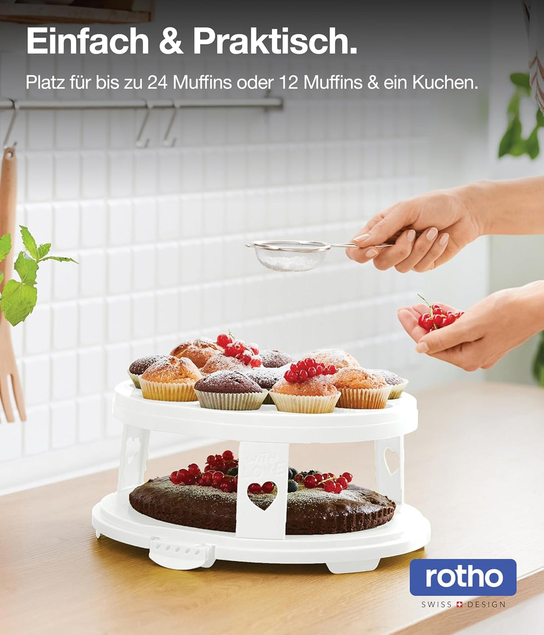 Rotho Fresh Tortenglocke hoch mit Trays, lebensmittelechter Kunststoff (PP) BPA-frei, weiss/transpar