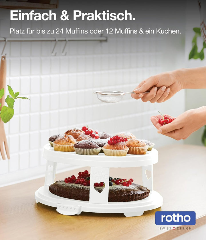 Rotho Fresh Tortenglocke hoch mit Trays, lebensmittelechter Kunststoff (PP) BPA-frei, weiss/transpar
