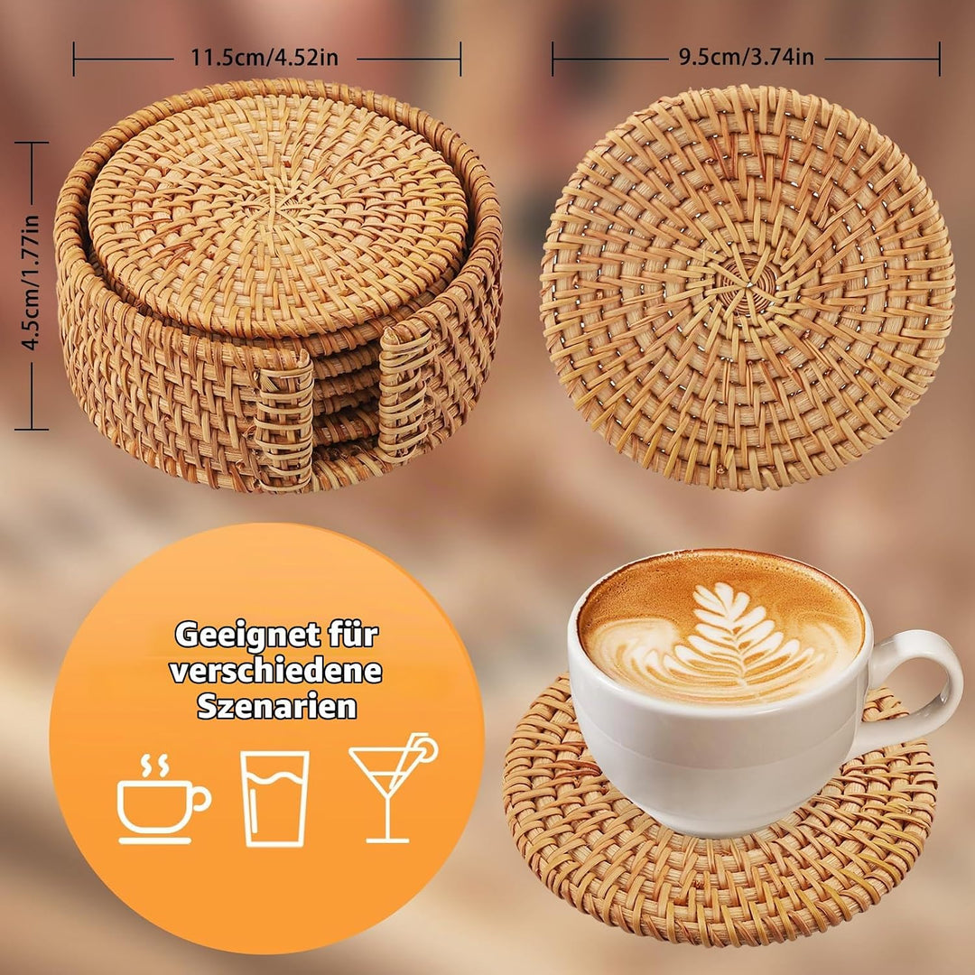 Rund Untersetzer Gläser 6er Set, handgefertigtes Rattan glasuntersetzer, korkuntersetzer, glasunters
