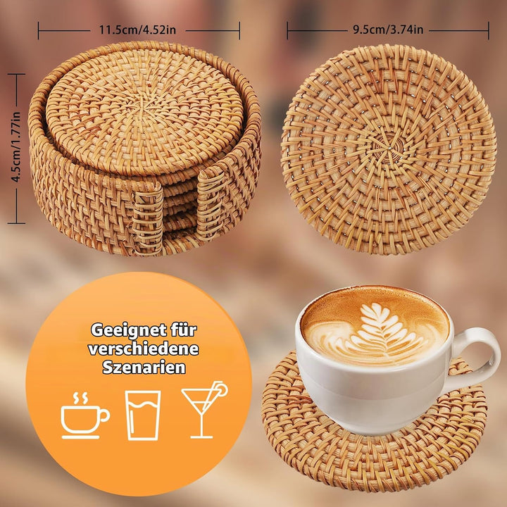 Rund Untersetzer Gläser 6er Set, handgefertigtes Rattan glasuntersetzer, korkuntersetzer, glasunters