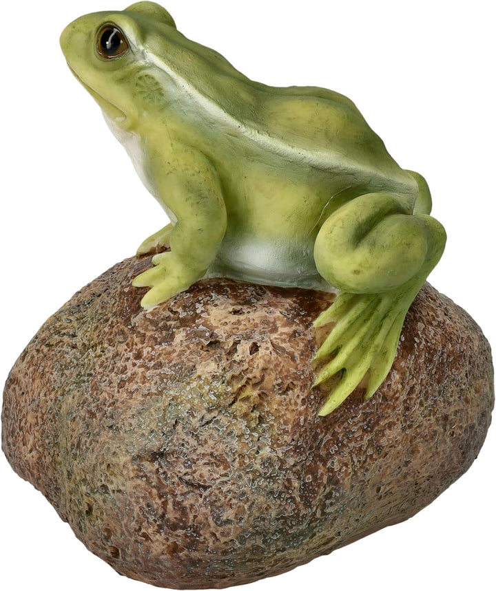 Figuren Shop GmbH Naturgetreue HotAnt Gartenfigur: Frosch auf Stein 11,5 cm - Wetterfeste Gartendeko