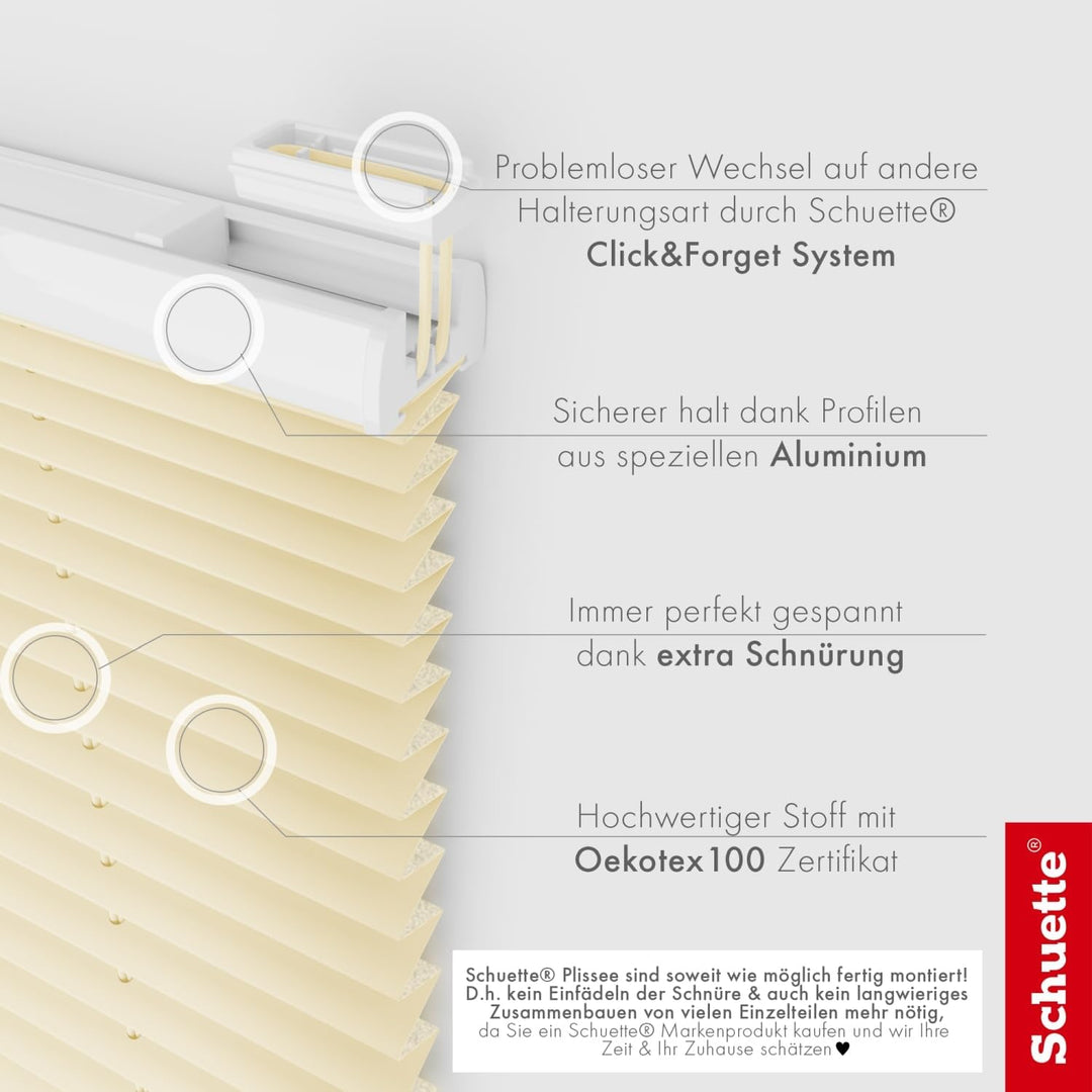 Schuette® Plissee ohne Bohren zum Kleben ● Thermo Kollektion: Milk Tea (Beige) ● 140x150cm (Breite x
