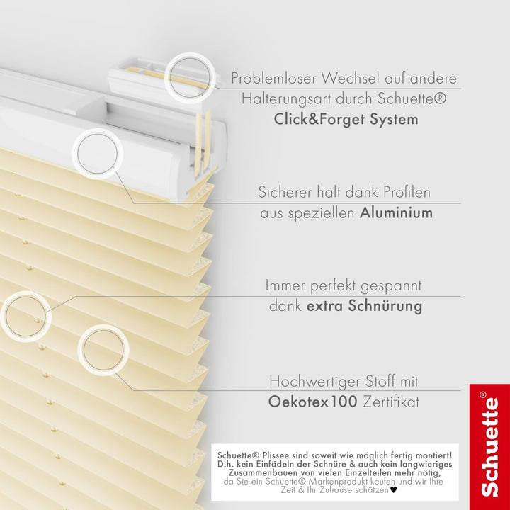 Schuette® Plissee ohne Bohren zum Kleben ● Thermo Kollektion: Milk Tea (Beige) ● 140x150cm (Breite x