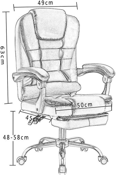 Panana Bürostuhl Heavy-Duty Executive Liegesessel mit Fussstütze aus PU-Leder Gaming-Stuhl (Schwarz)