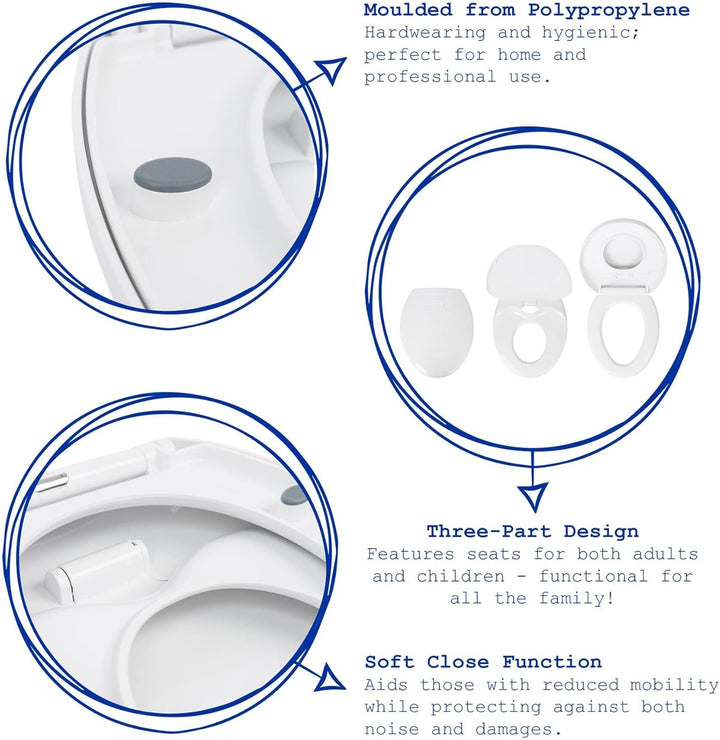 1x Weiss Soft-Close Familien-Toilettensitz - Plastik Kleinkind Kinder Kind Badezimmer Klo Üben aufs