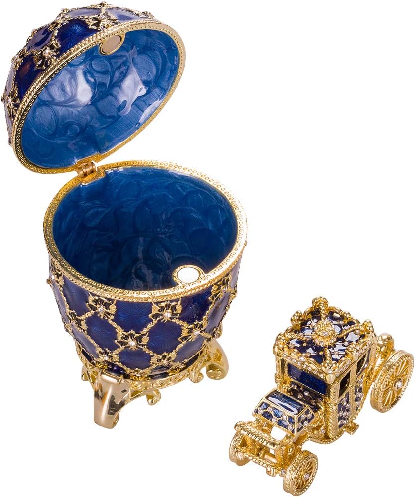 Fabergé-Stil Ei / Schmuckkästchen mit Kutsche & Doppelköpfiger Adler 9,5 cm