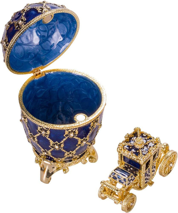 Fabergé-Stil Ei / Schmuckkästchen mit Kutsche & Doppelköpfiger Adler 9,5 cm