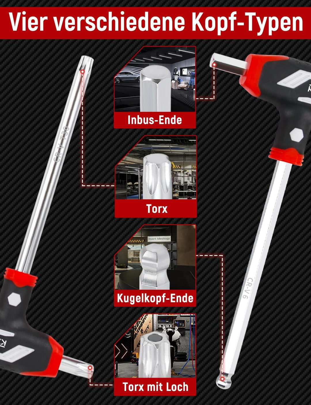 14-tlg Inbusschlüssel und Torx-Schlüssel-Satz T-Griff, metrisch Sechskant H2-H10, Torx-Schlüssel TX1