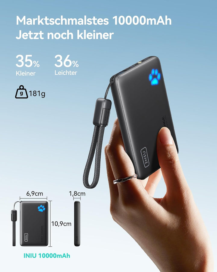 INIU Power Bank, 45W 10000mAh Powerbank Leichteste und Klein Aber Stark (USB C In & Out), PD3.0 Exte