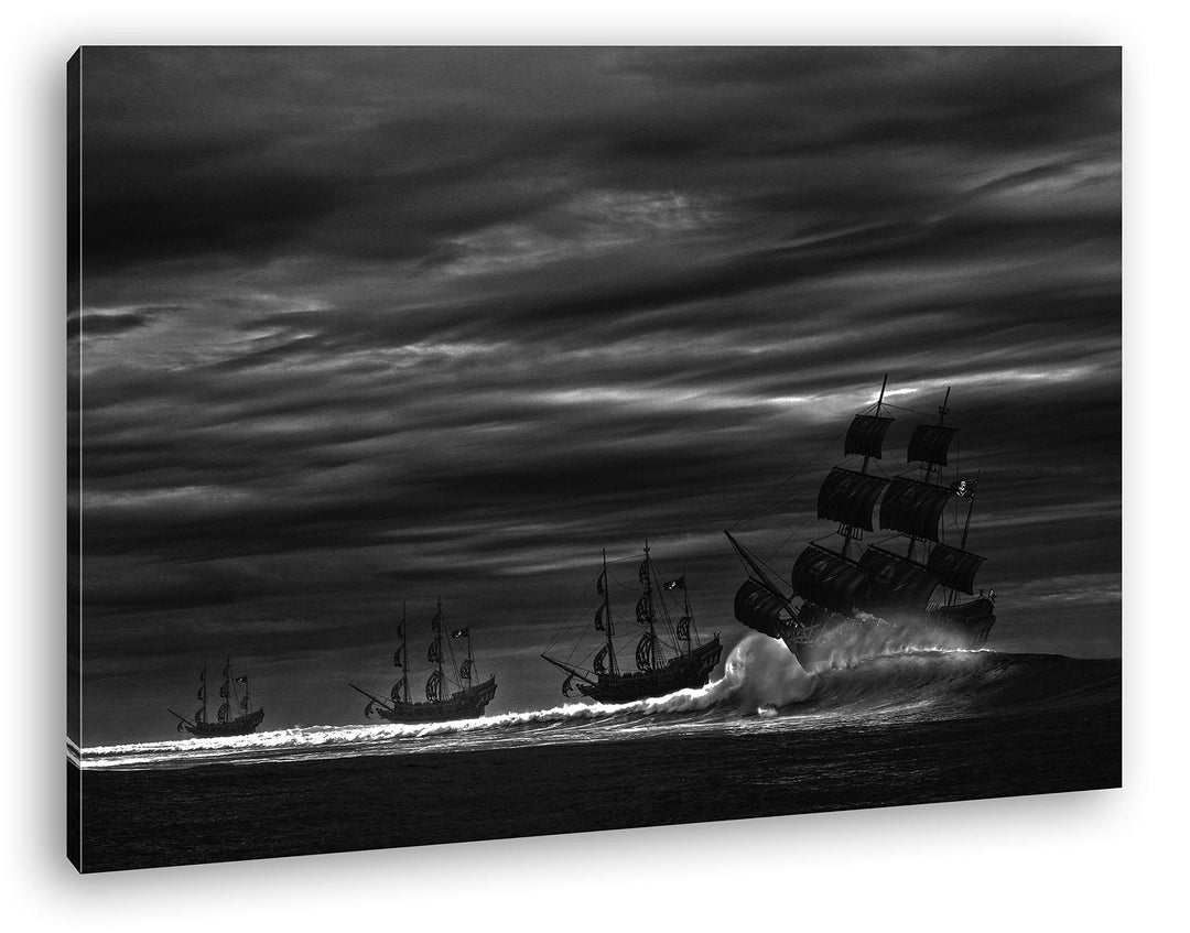 deyoli Piratenschiffe auf hoher See Format: 80x60 Effekt: Schwarz&Weiss als Leinwandbild, Motiv fert