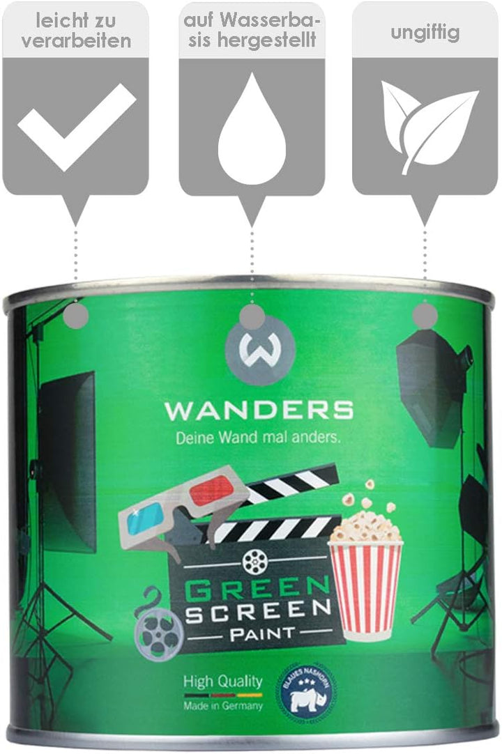 Wanders®️ 500ml Greenscreen Farbe - aussergewöhnlich matte Green Screen Farbe ungiftig - professione