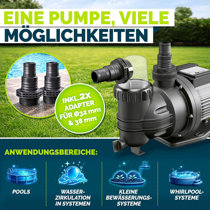 tillvex® Filterpumpe Pool 7.000L/h & 250W | Schwimmbadpumpe Förderhöhe max. 7,5m | Poolfilter Umwälz
