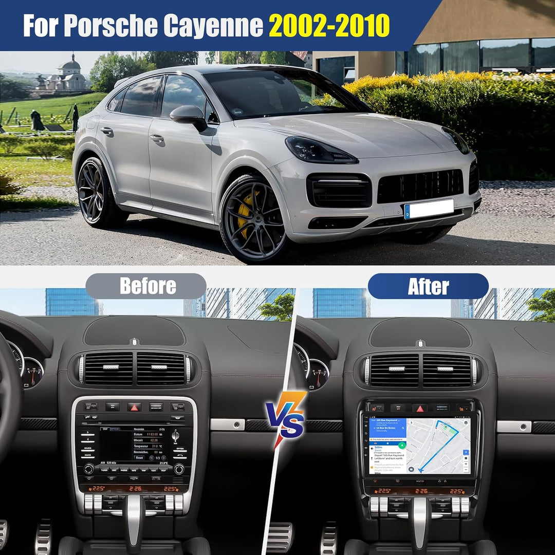 CAMECHO 4+64G Android 15 Autoradio für Porsche Cayenne 2002-2010 mit Rückfahrkamera, 9 Zoll Bluetoot