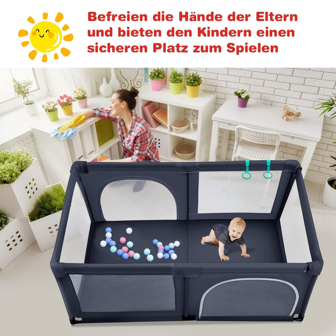 GOPLUS Baby Laufstall mit 50 Spielbällen, Krabbelgitter für Kleinkinder & Säulinge, stabiler Laufgit