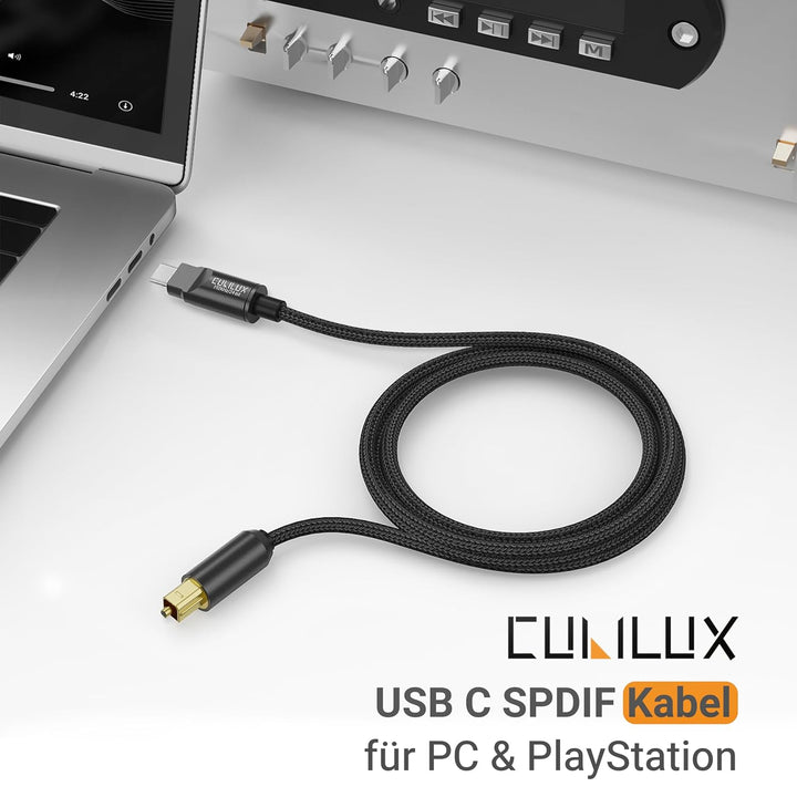 Cubilux USB C auf TOSLINK Optisches Audiokabel [192KHz/24bit], Einseitiger USB-C zu SPDIF Digital Ko