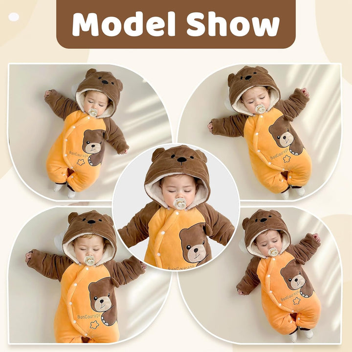 Minizone Baby Overall Mit Kapuze Footies Winter Strampler Schneeanzüge Karikatur Jumpsuit Mädchen Ju
