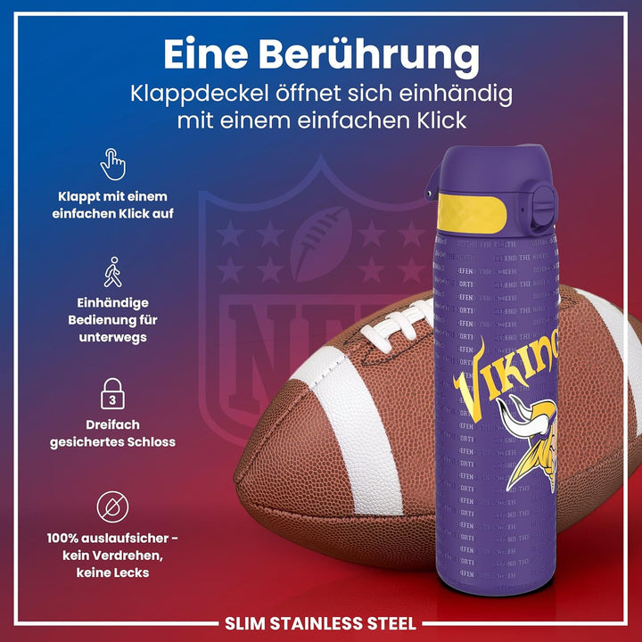 NFL Edelstahl-Trinkflasche, Auslaufsicher, Einhandöffnung, Sichere Verriegelung, Spülmaschinenfest,