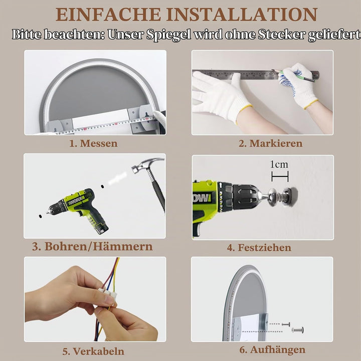 Badspiegel-mit-Beleuchtung- LED Badezimmerspiegel Badezimmer Spiegel mit Beleuchtung, Touch-Schalter