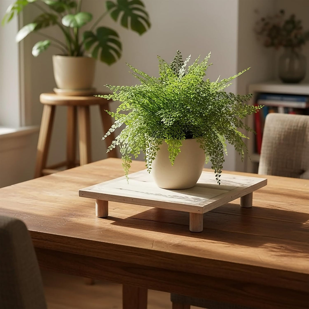 Spetebo Deko Blumenteller natur quadratisch - 30 x 30 cm - Holz Pflanzenhocker mit 4 Füssen - Dekoho