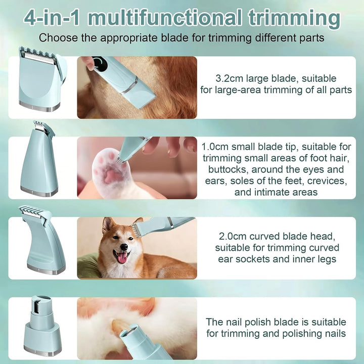 Colexy 4 in 1 Hundeschermaschine Set, Leise Pfotentrimmer für Hunde mit 4 Schneidköpfen, Kabellos Sc