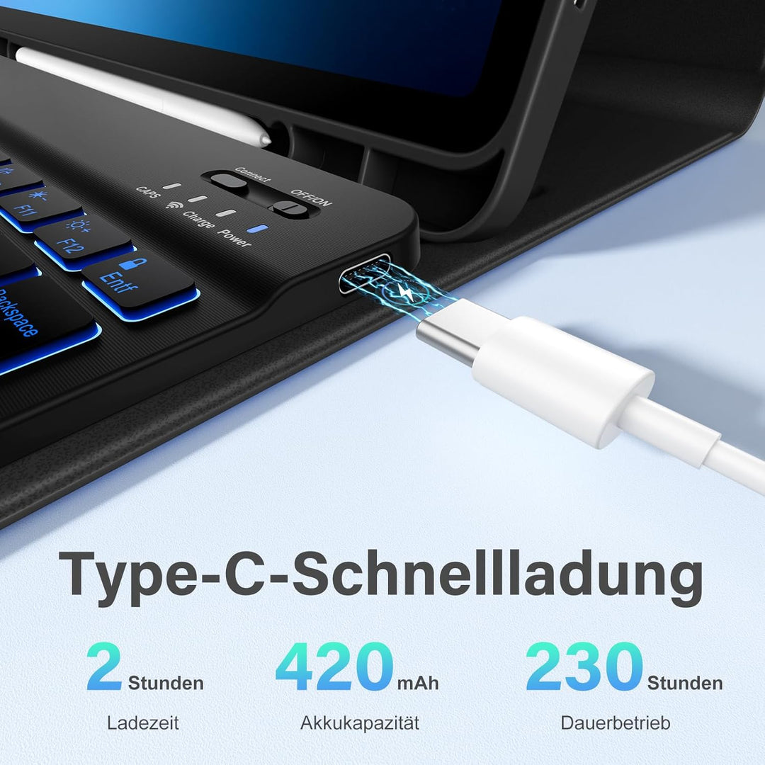 Vobafe Tastatur Hülle für Samsung Galaxy Tab S10 Lite/S10 FE/S9 FE 10.9 Zoll/Tab S9 11 Zoll, 7-Farbe