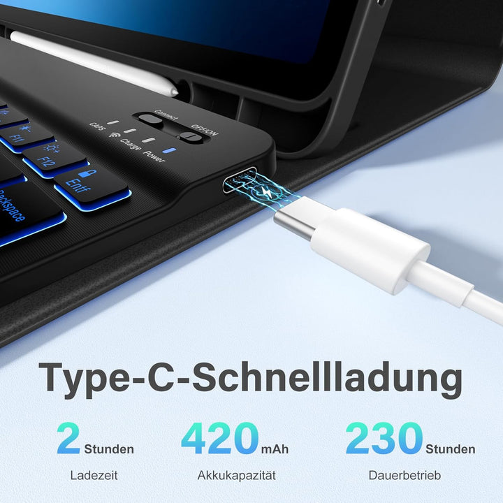 Vobafe Tastatur Hülle für Samsung Galaxy Tab S10 Lite/S10 FE/S9 FE 10.9 Zoll/Tab S9 11 Zoll, 7-Farbe