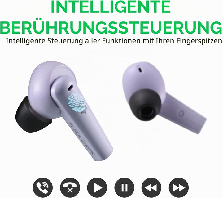Black Shark Wireless Earbuds with Charging Case, Bluetooth 5.1 Kopfhörer mit Mikrofon für iPhone/And