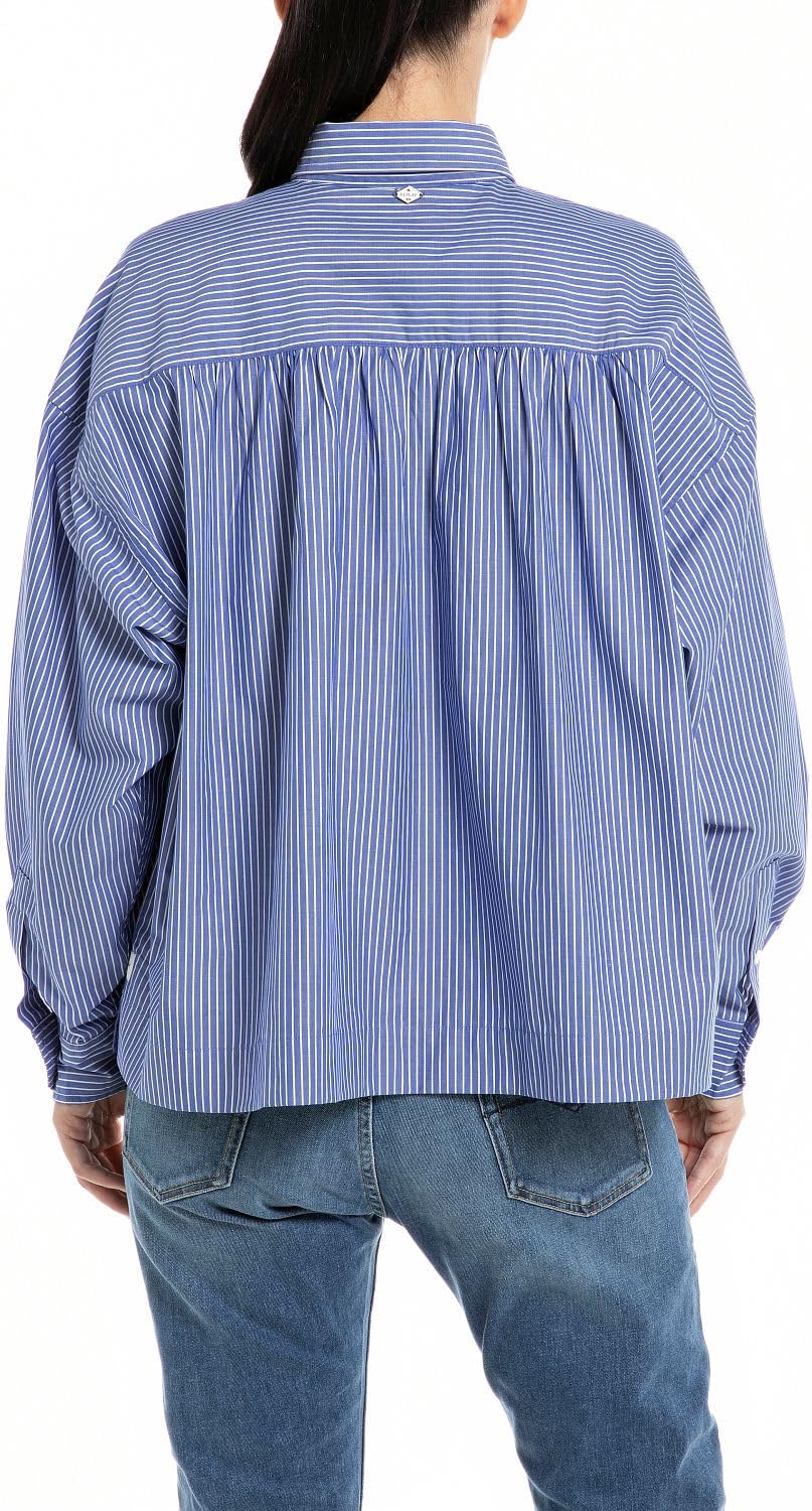 Replay Damen Bluse XXS 010 Blue/White, XXS 010 Blue/White