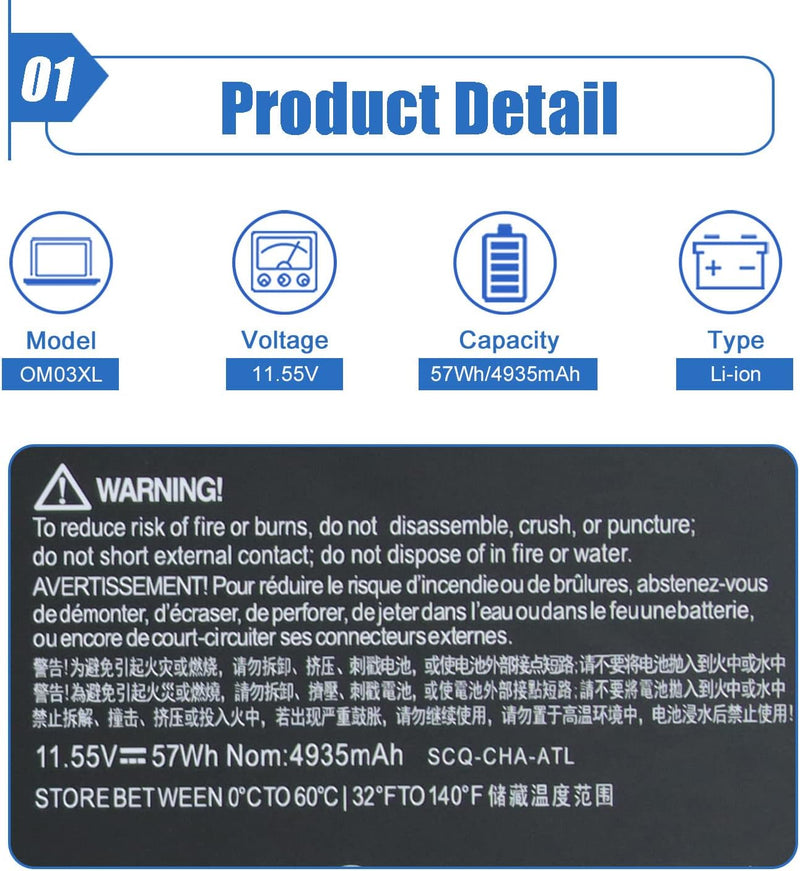 K KYUER 11.55V 57Wh OM03XL Laptop Akku Replacement für HP EliteBook X360 1030 G2 Series 13.3" 863167