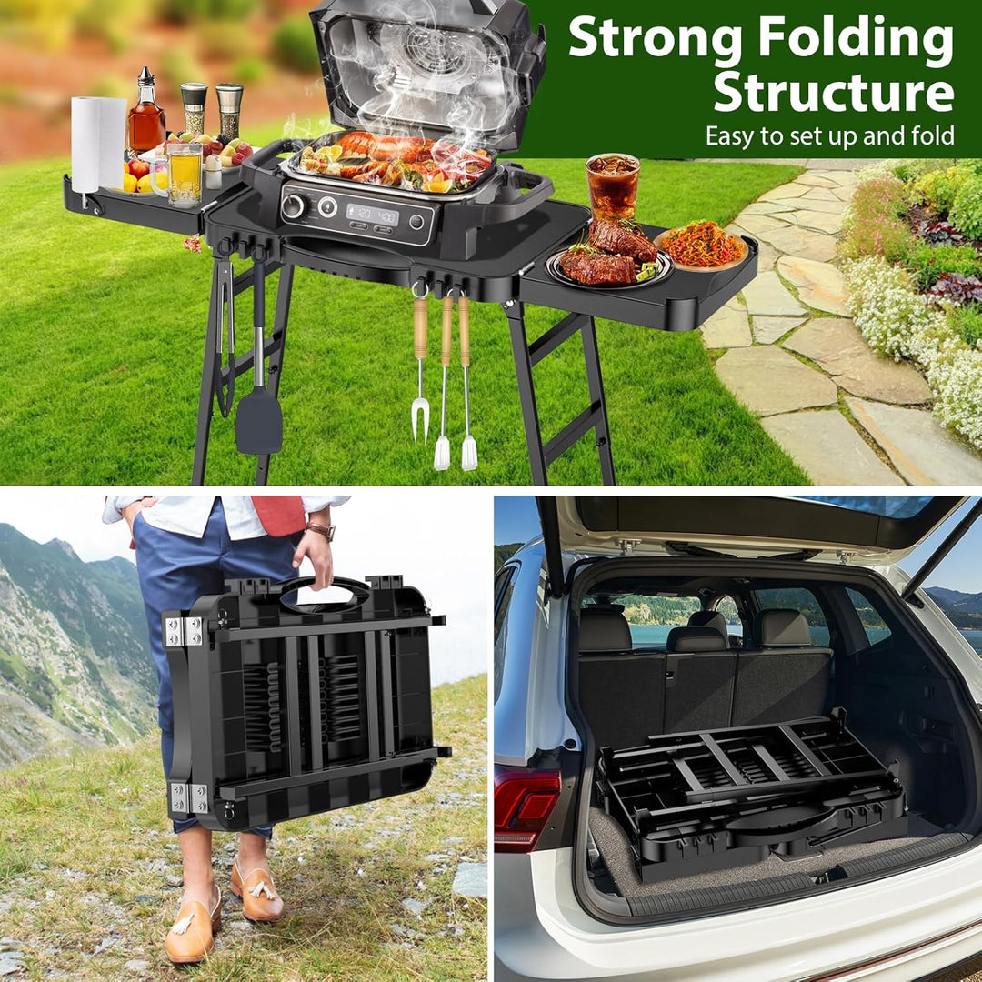 GFTIME Universeller Tragbarer Grillwagen für Enders Urban, Weber Q100/Q200/Q300, Ninja Woodfire, Bur