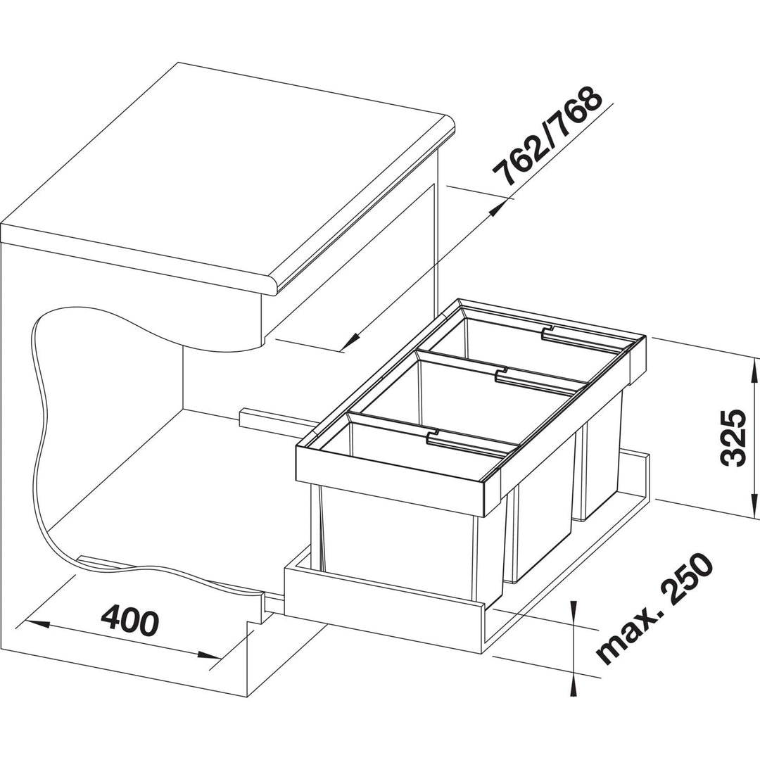 BLANCO FLEXON II low 80/3 | Abfall Müllsystem | für 80 cm breite Unterschränke | System zum Einbau i