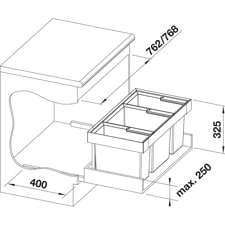 BLANCO FLEXON II low 80/3 | Abfall Müllsystem | für 80 cm breite Unterschränke | System zum Einbau i