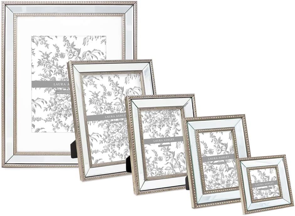 Laura Ashley Bilderrahmen, 10,2 x 10,2 cm, champagnerfarben, klassischer Spiegelrahmen mit Perlenran