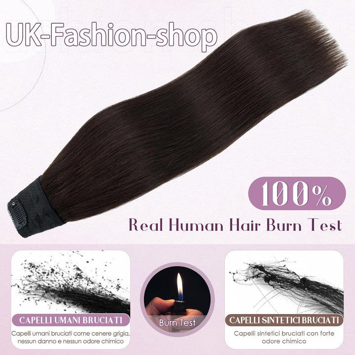 UK FASHION SHOP Clip Extensions In 100% Remy Echthaar für Frauen dunkelbraun glatt dick V-Form ein S