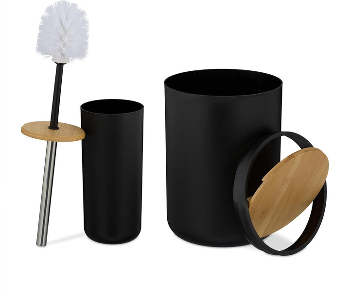 Relaxdays Badezimmer Set, 6-teilig, Badaccessoires Kunststoff, Bambus, komplette Badezimmerausstattu