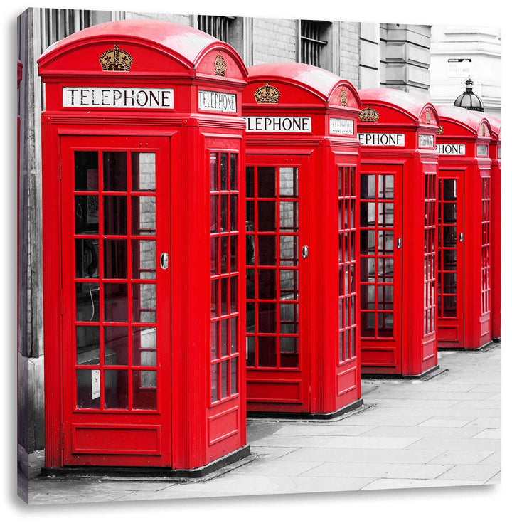 Pixxprint rote Londoner Telefonzellen als Leinwandbild/Grösse: 70x70 cm/Wandbild/Kunstdruck/fertig b