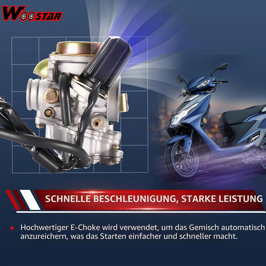WOOSTAR PD18 Vergaser 18mm Ersatz für 139QMB GY6 TaoTao 150ccm Roketa Sunny Kymco 49ccm 50ccm 4 Stro