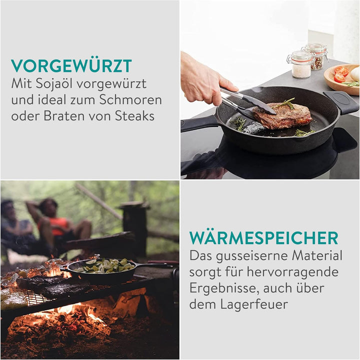Navaris Gusseisenpfanne - 30cm Eingebrannte Pfanne Gusseisen Induktion - Emailliert - Cast Iron Pan,