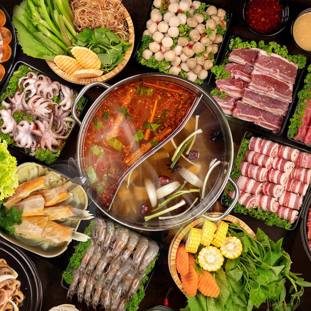 STOBAZA Hot Pot Mit Trennwand Edelstahl 32Cm Doppelseitiger Suppentopf Für Induktionsherd Und Gas Le