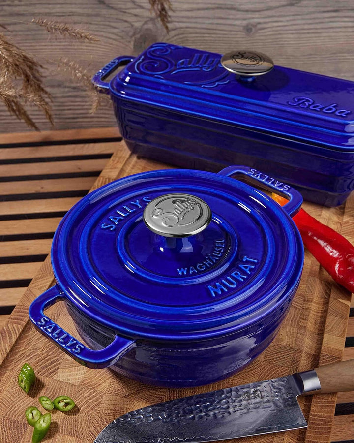 Sallys Medium Gourmet Gusseisentopf mit Deckel, emaillierte Beschichtung, Für alle Herdarten, ofenfe