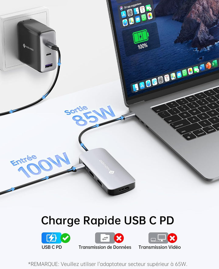 NOVOO 7-in-1 Docking Station Dual Monitor, Hub UBS C auf 2 HDMI 4K, Displayport 8K, 100 W PD, USB x
