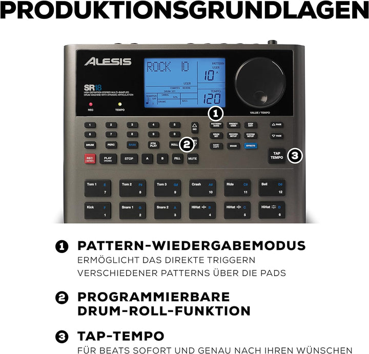 Alesis SR18 - Portables Drum Machine mit Effekten, 175 Preset Patterns und 32MB Samplespeicher mit P