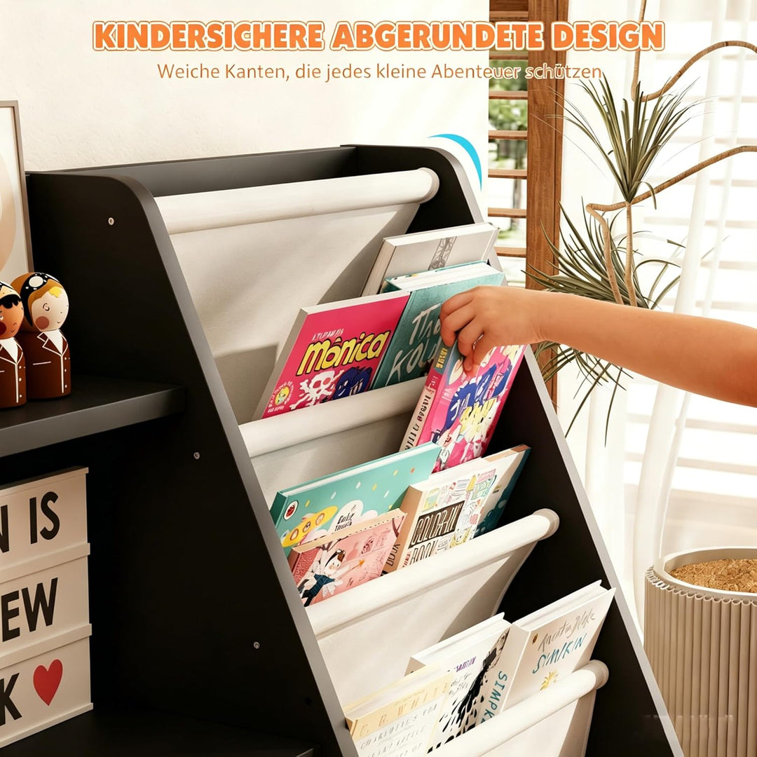 KEEPREAPER Kinderregal Bücherregal für Kinder, 90x40x80cm, mit 5 Ablage und 4 offenen Fächern, aus H