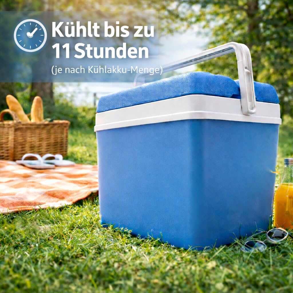 BigDean Kühlbox 24 Liter Set inkl. 6 Kühlakkus, blau/weiss, ohne Strom, bis zu 11 Std. Kühlung, Made