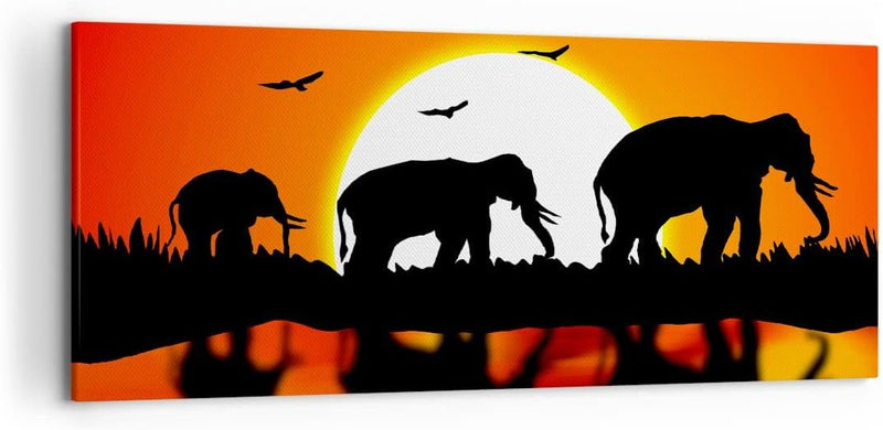 Wandbilder Dekoration Wohnzimmer Tiere Afrikaner Elefanten Natur Panorama Bilder auf Leinwand 120x50